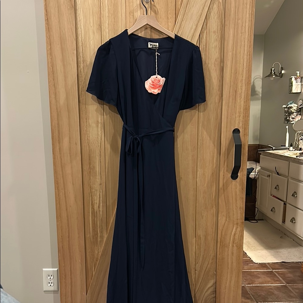 Show Me Your MuMu Blue Flutter Sleeve Maxi Dress NWT